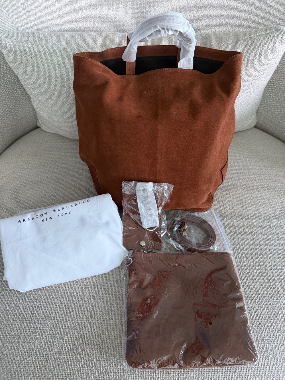BNNW Brandon Blackwood Mandeville Tan Suede Tote Bag.